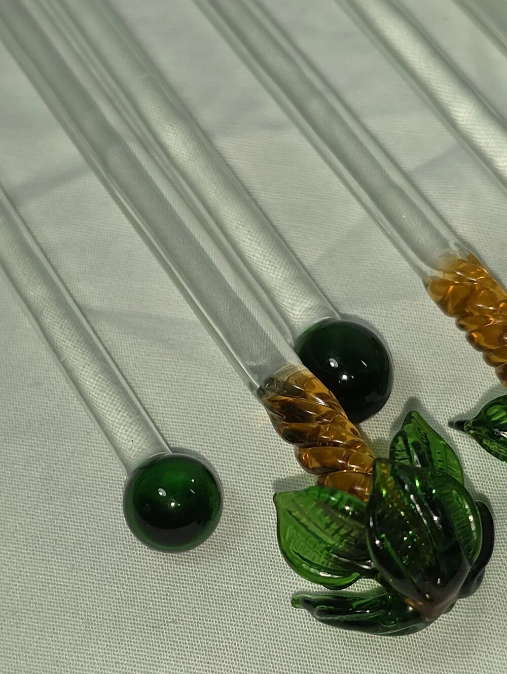 Vintage Hand Blown Glass Palm Tree Cocktail Stir Sticks Tiki Barware Set of 10